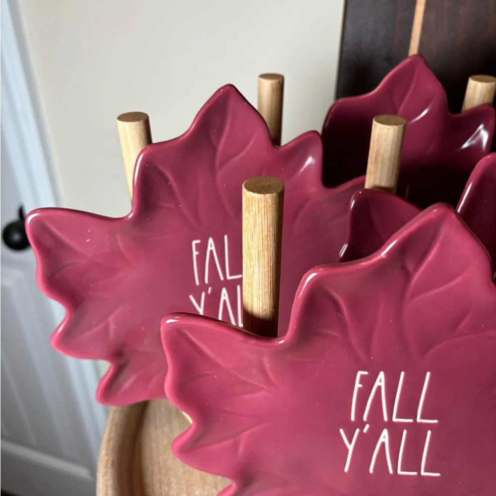 Rae Dunn Maroon “Fall Y'all” Maple Leaf-Shaped Plates
